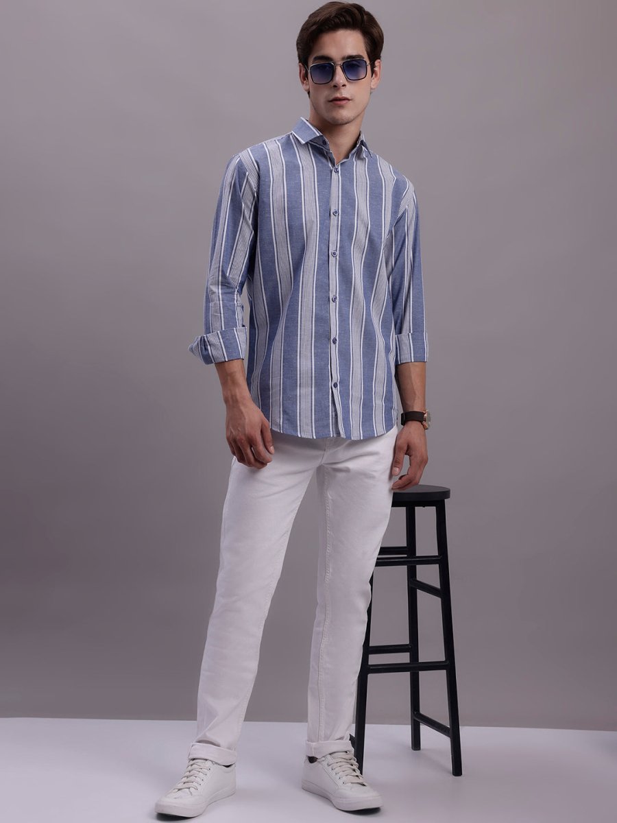 Men's Striped Casual Shirt - SF_890Blue_S