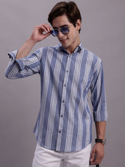 Men's Striped Casual Shirt - SF_890Blue_S