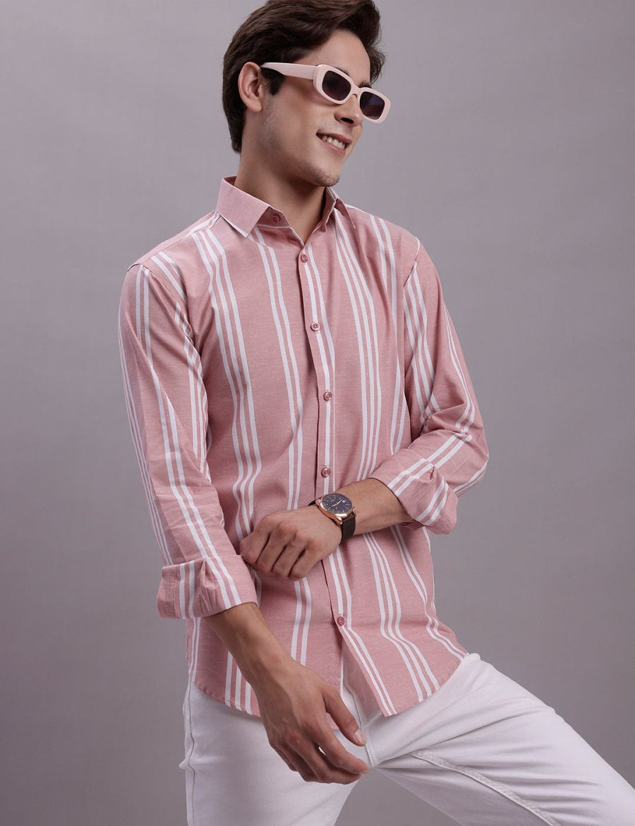 Men's Striped Casual Shirt - SF_890Coral_S