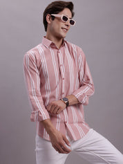 Men's Striped Casual Shirt - SF_890Coral_S