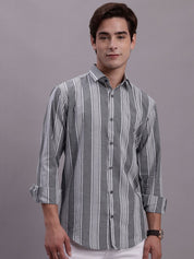 Men's Striped Casual Shirt - SF_890Grey_S