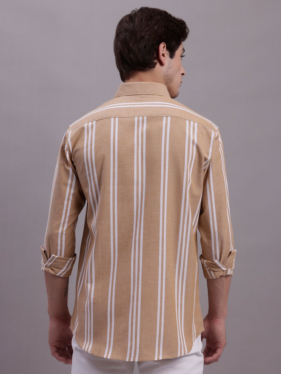 Men's Striped Casual Shirt - SF_890Brown_S