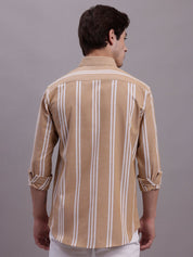 Men's Striped Casual Shirt - SF_890Brown_S