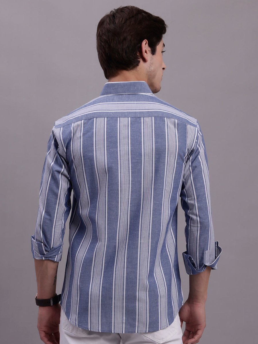 Men's Striped Casual Shirt - SF_890Blue_S
