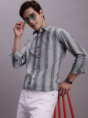 Men's Striped Casual Shirt - SF_890Grey_S