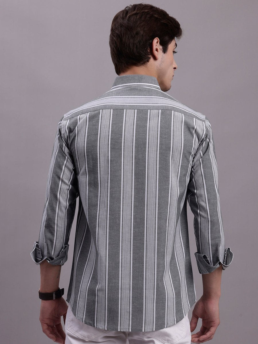 Men's Striped Casual Shirt - SF_890Grey_S