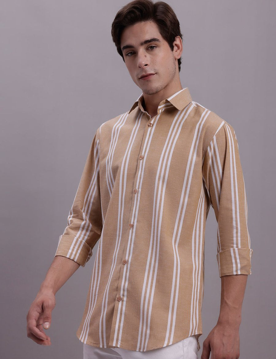 Men's Striped Casual Shirt - SF_890Brown_S