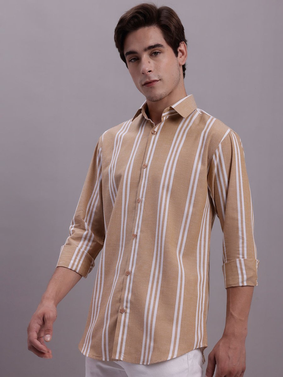 Men's Striped Casual Shirt - SF_890Brown_S