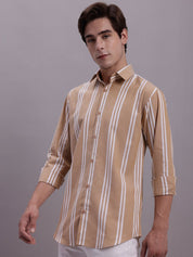 Men's Striped Casual Shirt - SF_890Brown_S