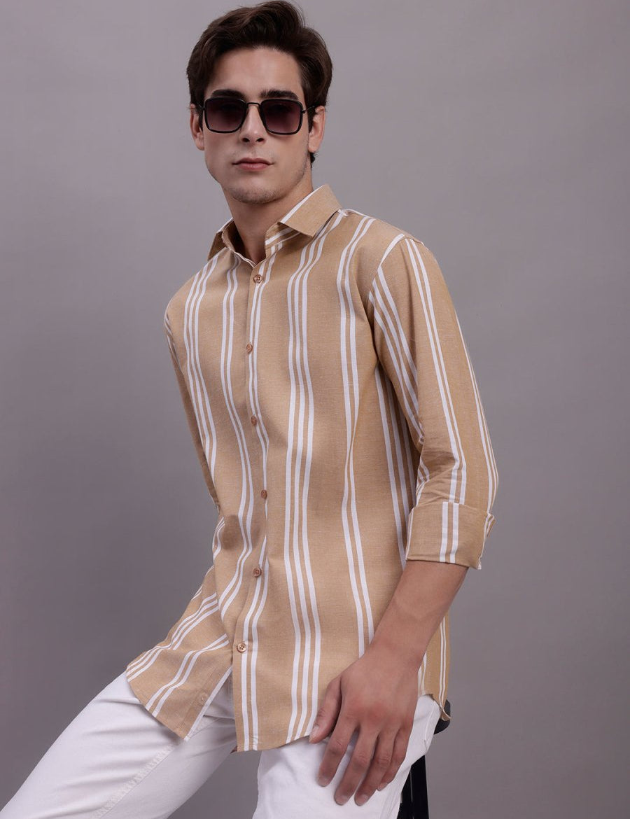 Men's Striped Casual Shirt - SF_890Brown_S