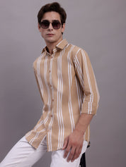 Men's Striped Casual Shirt - SF_890Brown_S