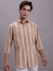 Men's Striped Casual Shirt - SF_890Brown_S
