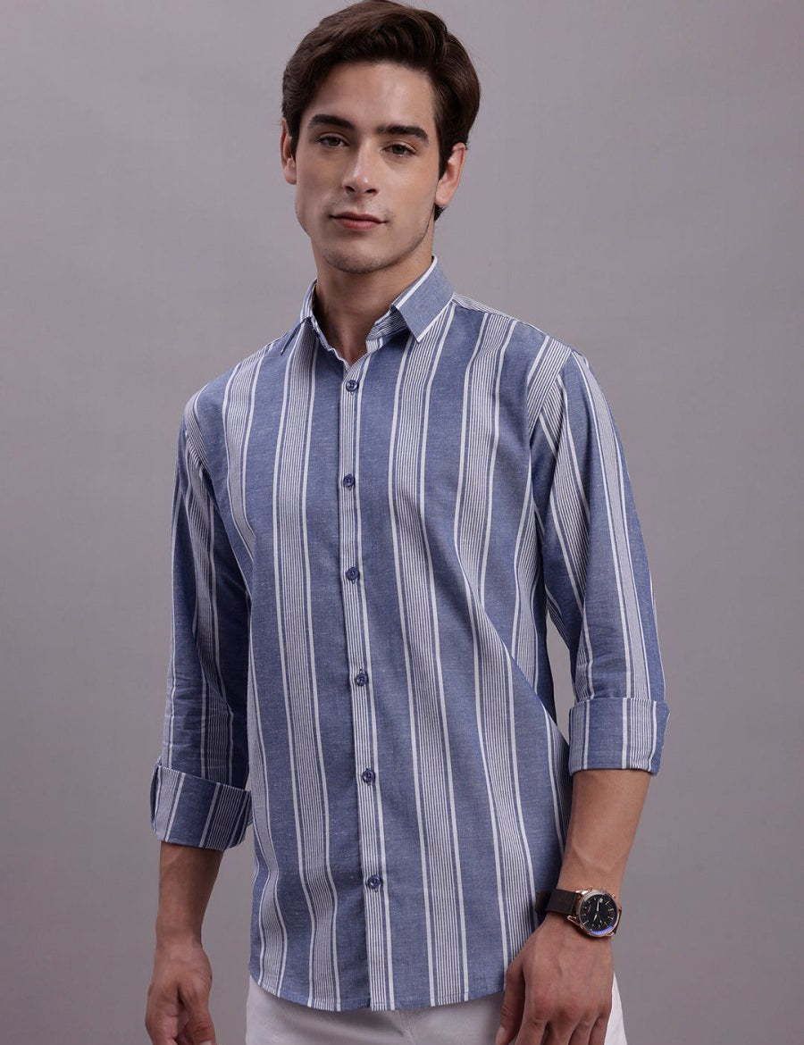 Men's Striped Casual Shirt - SF_890Blue_S