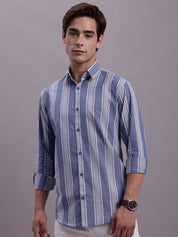 Men's Striped Casual Shirt - SF_890Blue_S