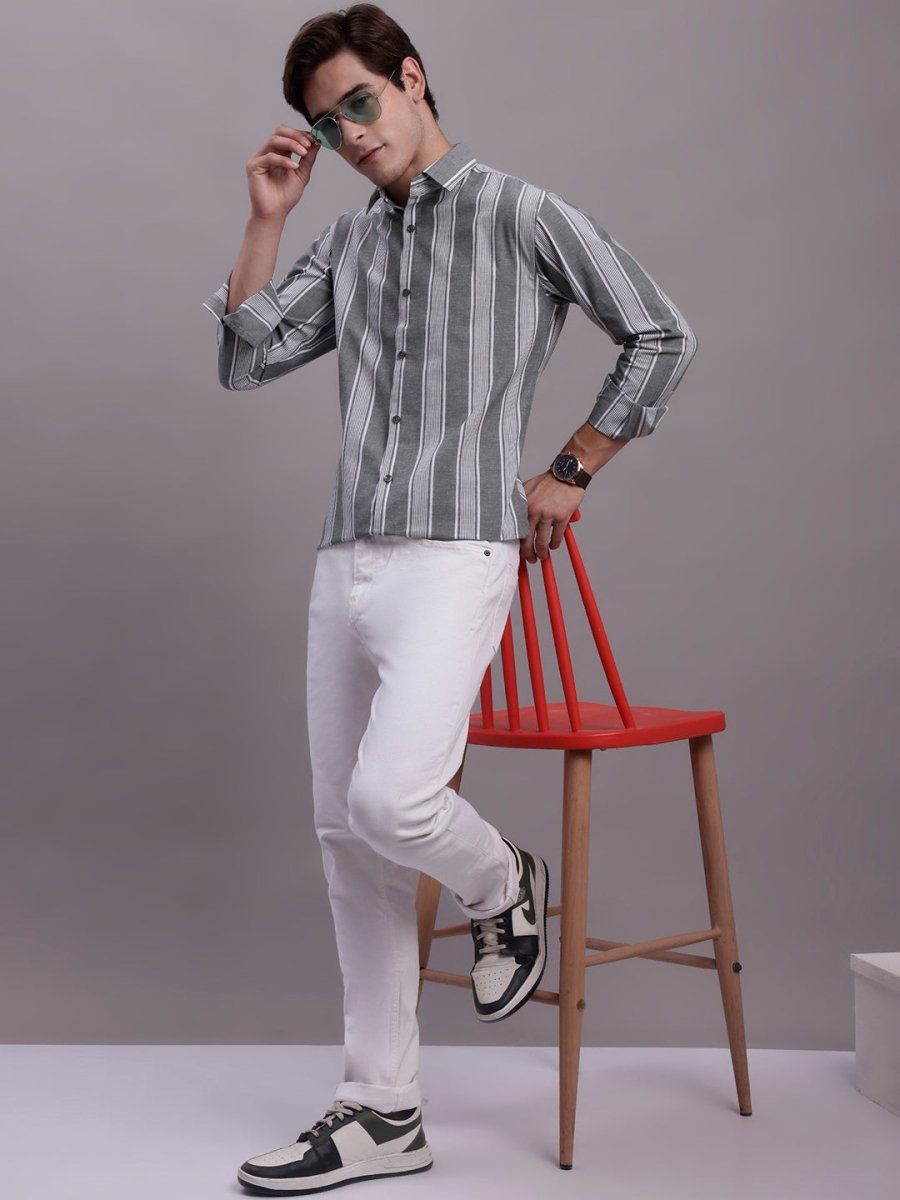 Men's Striped Casual Shirt - SF_890Grey_S