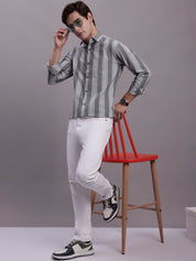 Men's Striped Casual Shirt - SF_890Grey_S