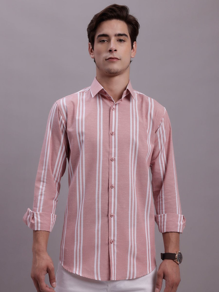 Men's Striped Casual Shirt - SF_890Coral_S