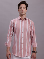 Men's Striped Casual Shirt - SF_890Coral_S