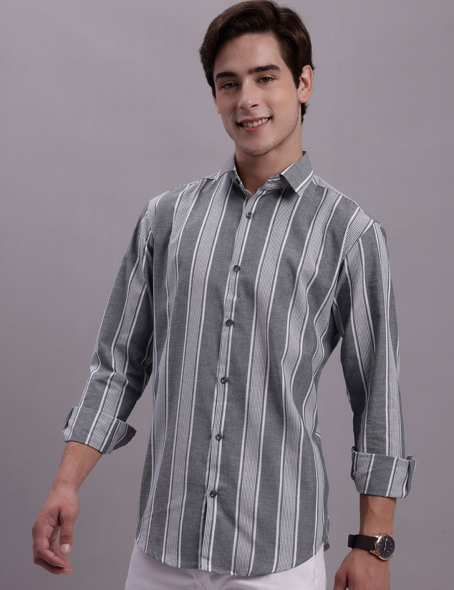 Men's Striped Casual Shirt - SF_890Grey_S