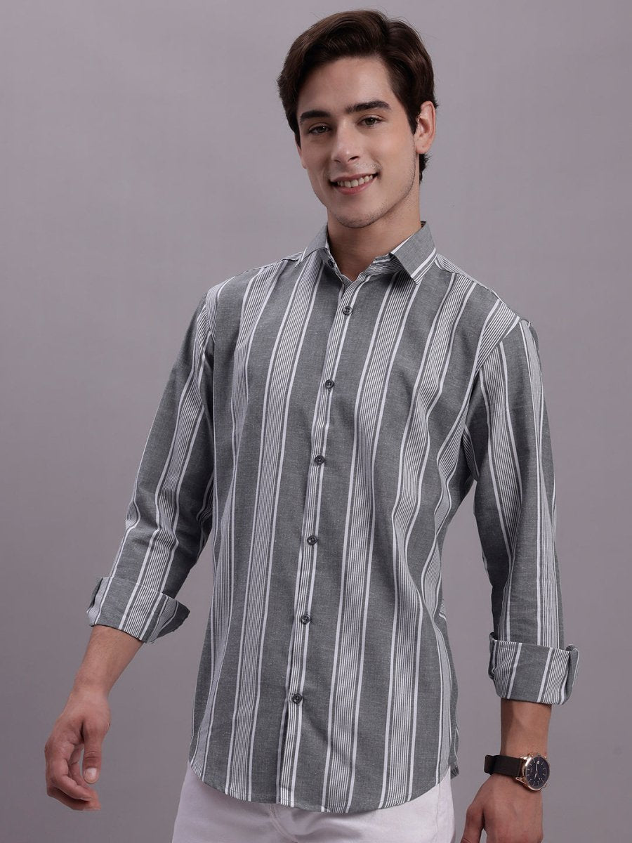 Men's Striped Casual Shirt - SF_890Grey_S