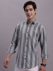 Men's Striped Casual Shirt - SF_890Grey_S