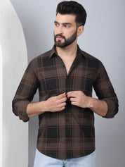 Men's Tartan Checked Cotton Casual Shirt - SF_958Coffee_S