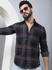 Men's Tartan Checked Cotton Casual Shirt - SF_958Black_S