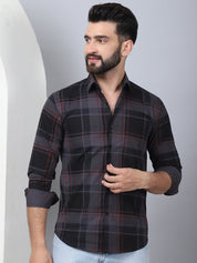 Men's Tartan Checked Cotton Casual Shirt - SF_958Black_S
