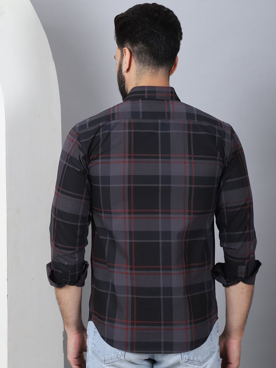 Men's Tartan Checked Cotton Casual Shirt - SF_958Black_S