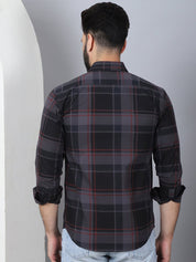 Men's Tartan Checked Cotton Casual Shirt - SF_958Black_S