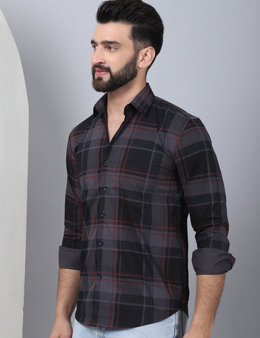 Men's Tartan Checked Cotton Casual Shirt - SF_958Black_S