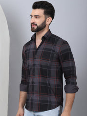 Men's Tartan Checked Cotton Casual Shirt - SF_958Black_S