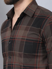 Men's Tartan Checked Cotton Casual Shirt - SF_958Coffee_S