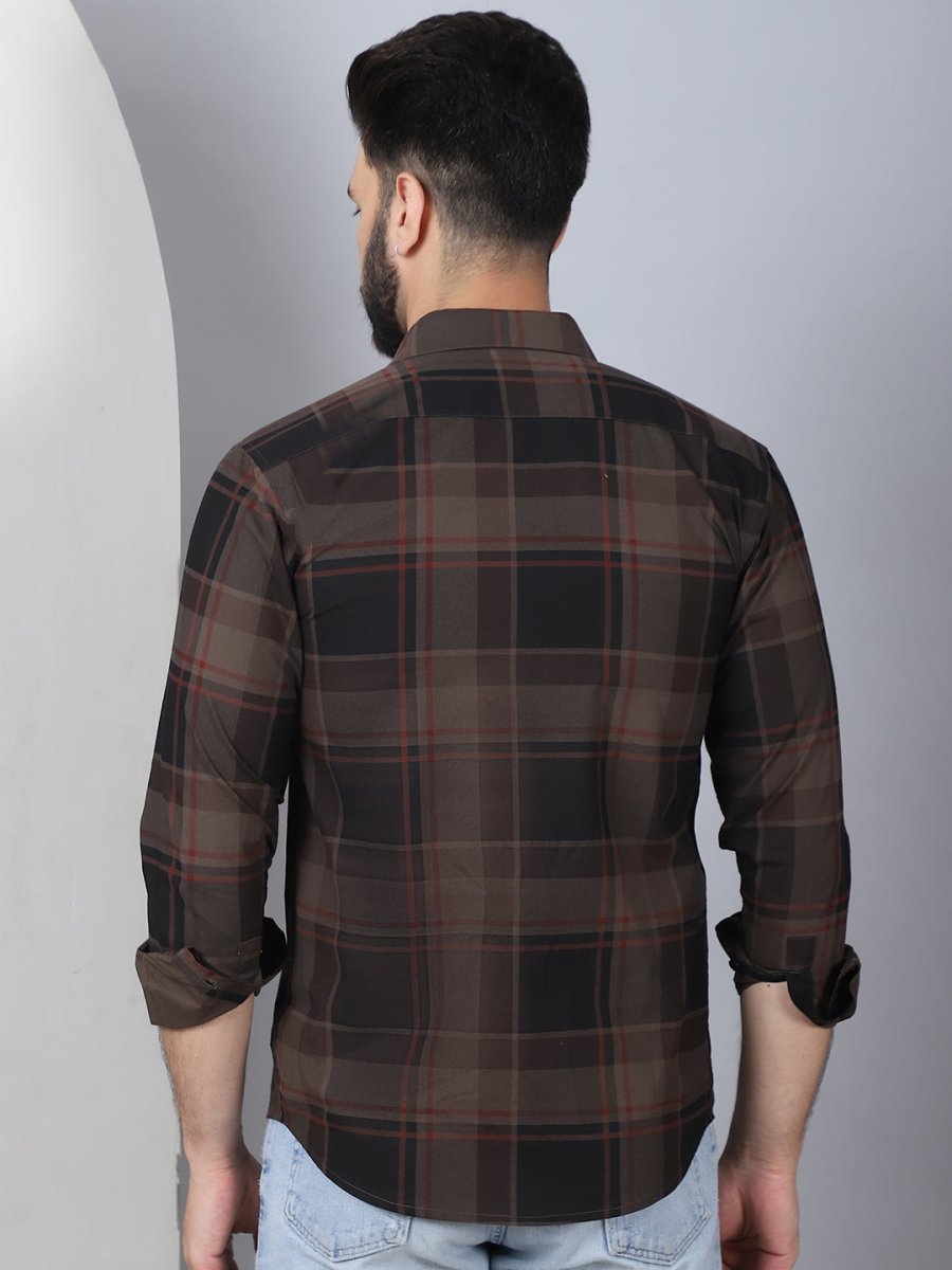 Men's Tartan Checked Cotton Casual Shirt - SF_958Coffee_S