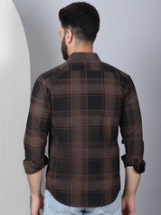 Men's Tartan Checked Cotton Casual Shirt - SF_958Coffee_S