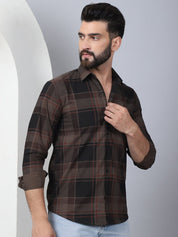 Men's Tartan Checked Cotton Casual Shirt - SF_958Coffee_S
