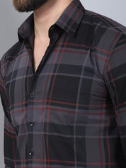 Men's Tartan Checked Cotton Casual Shirt - SF_958Black_S