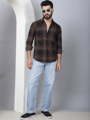 Men's Tartan Checked Cotton Casual Shirt - SF_958Coffee_S