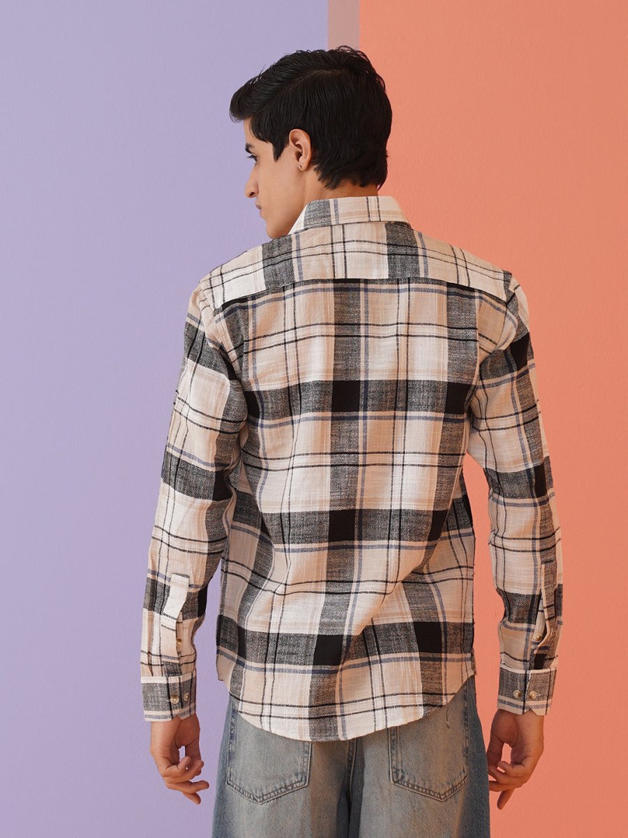 Men's Tartan Checks Cotton Casual Shirt - SF_9016Cream_S