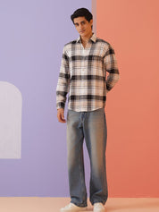 Men's Tartan Checks Cotton Casual Shirt - SF_9016Cream_S