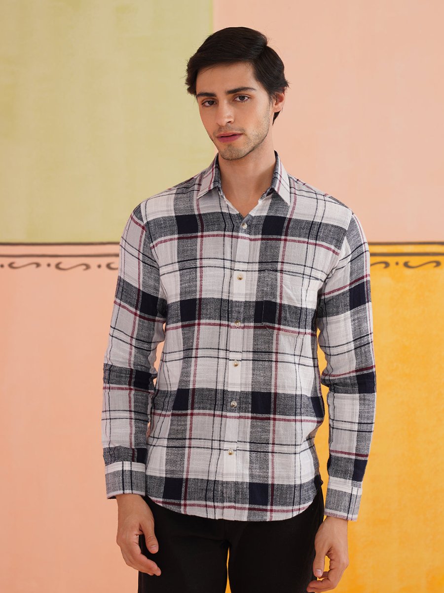 Men's Tartan Checks Cotton Casual Shirt - SF_9016White_S