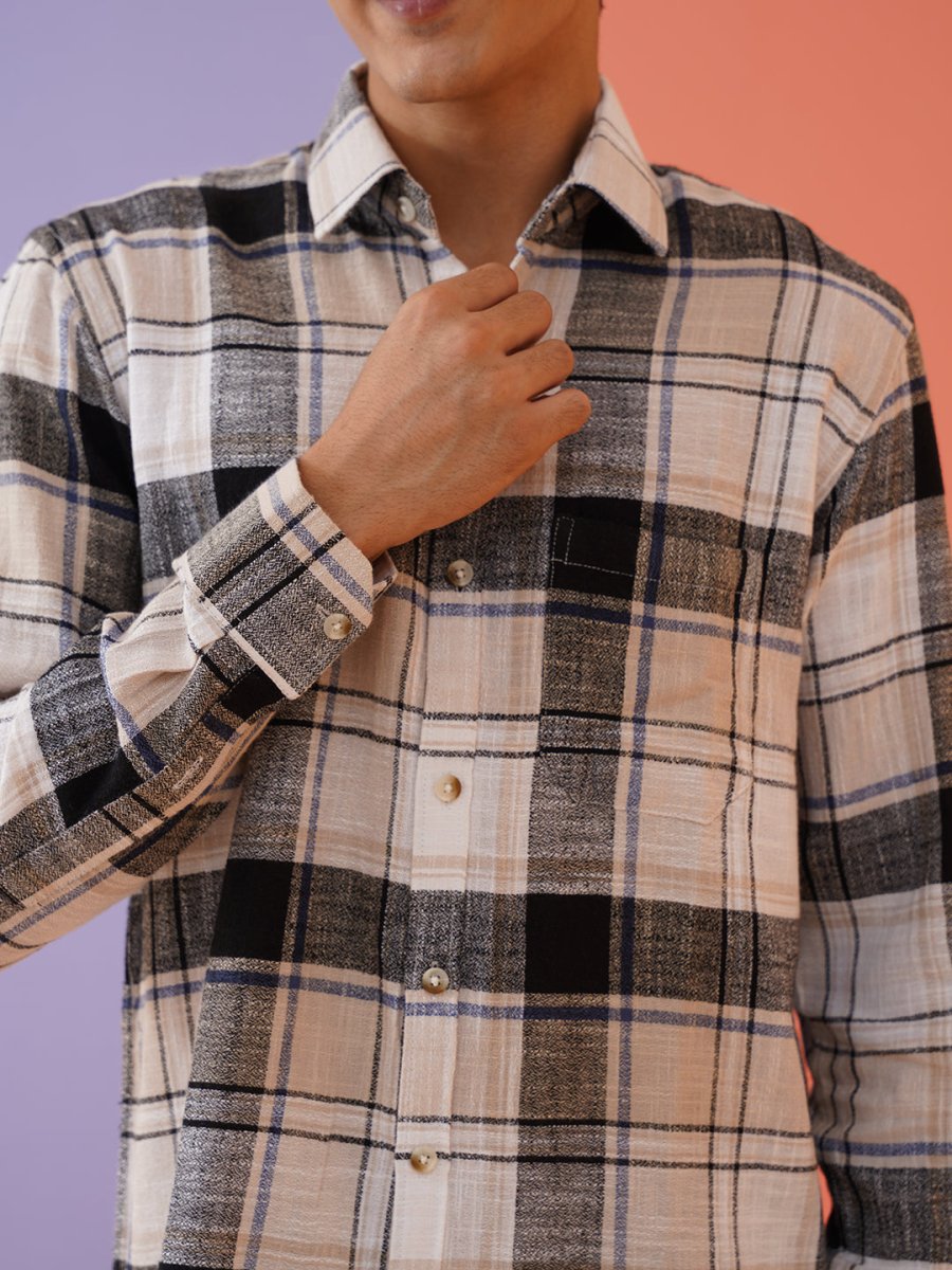 Men's Tartan Checks Cotton Casual Shirt - SF_9016Cream_S