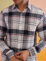 Men's Tartan Checks Cotton Casual Shirt - SF_9016White_S