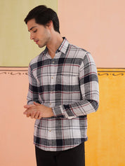 Men's Tartan Checks Cotton Casual Shirt - SF_9016White_S