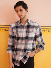 Men's Tartan Checks Cotton Casual Shirt - SF_9016White_S