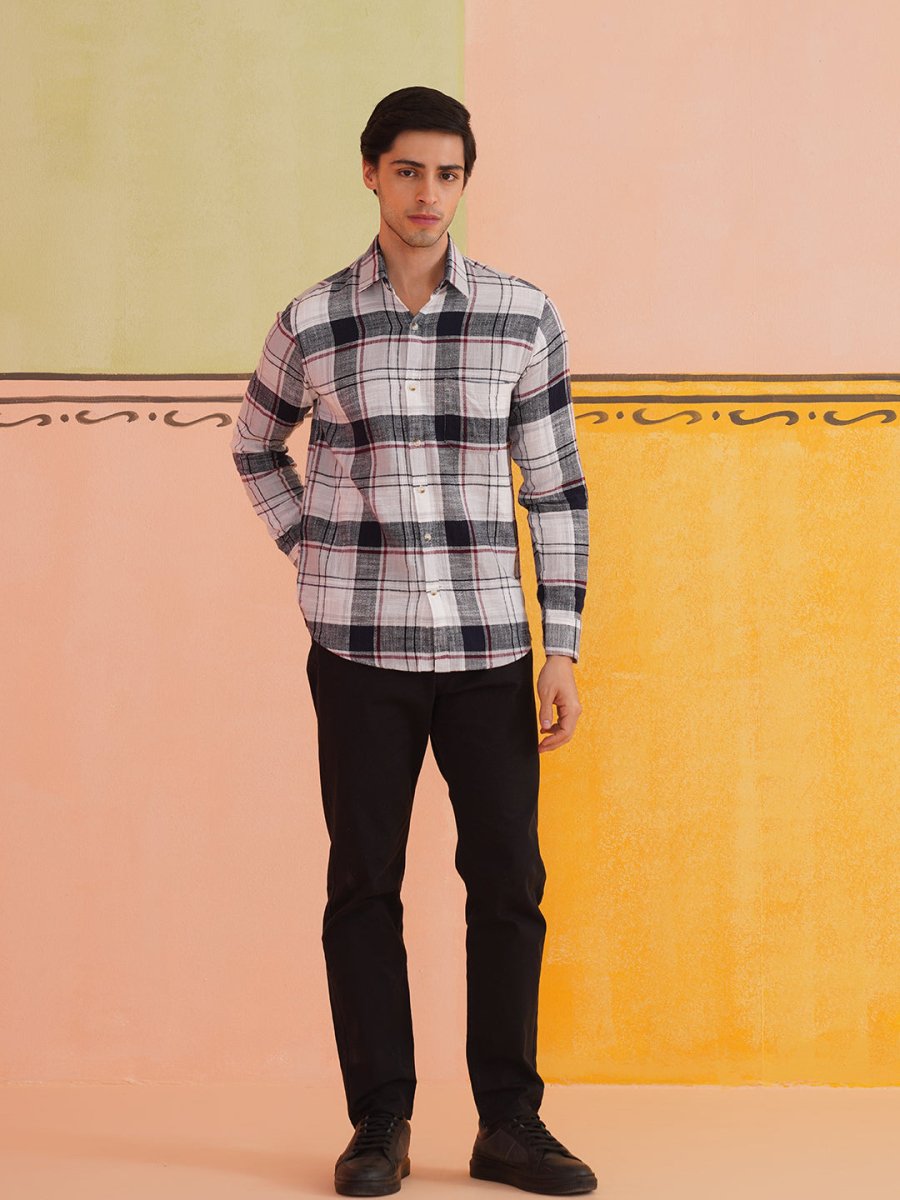Men's Tartan Checks Cotton Casual Shirt - SF_9016White_S