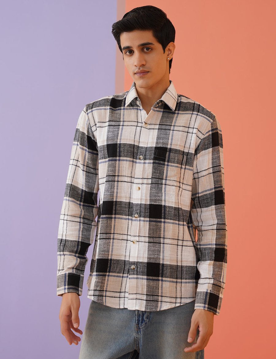 Men's Tartan Checks Cotton Casual Shirt - SF_9016Cream_S