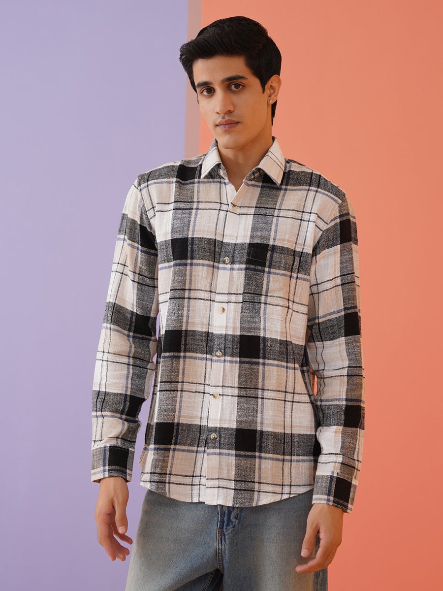 Men's Tartan Checks Cotton Casual Shirt - SF_9016Cream_S