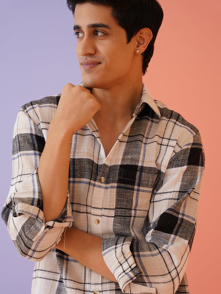 Men's Tartan Checks Cotton Casual Shirt - SF_9016Cream_S