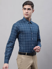 Men's Teal Blue Cotton Checked Formal Shirt - SF_742Teal_S